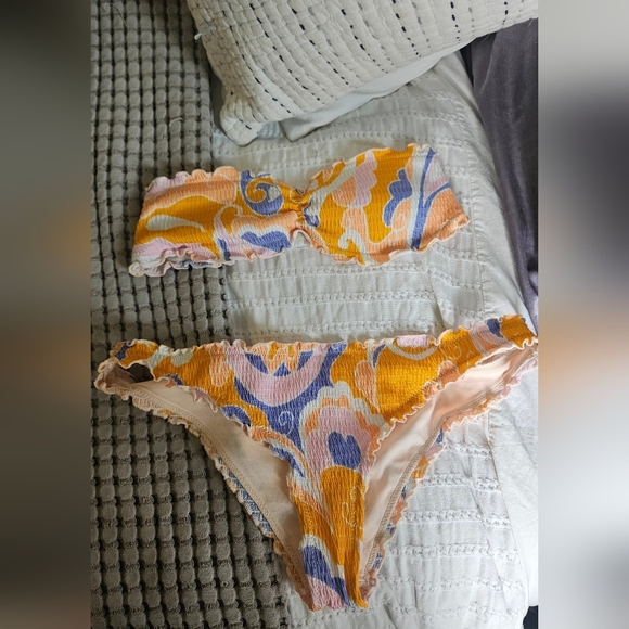 H&M That 70's Show Retro Smocked Bikini In Orange,purple,white,pink. Size S/M - Picture 6 of 10